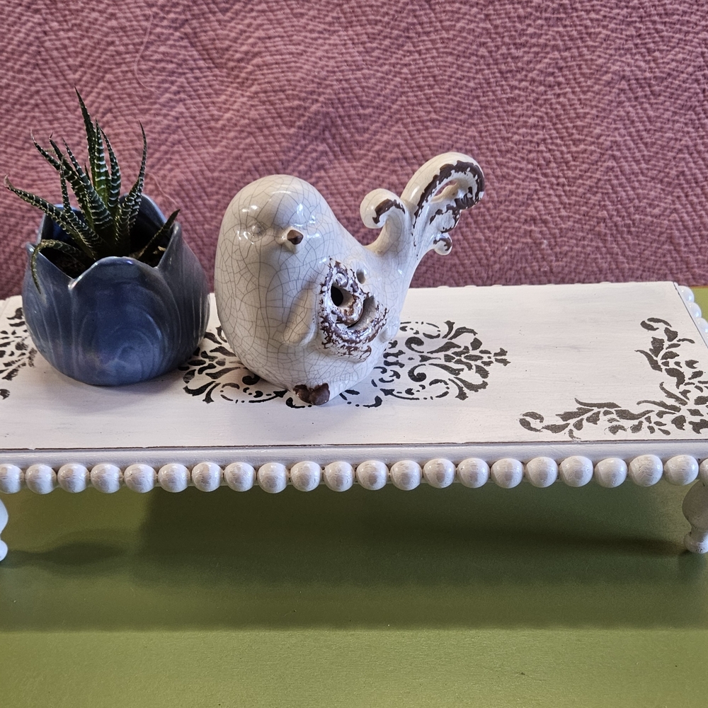 Decorative Distressed White and Black Wooden Tray/Riser - Picture 3 of 6